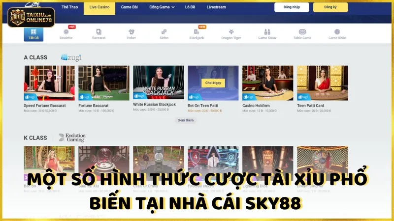 Một số hình thức cược Tài xỉu phổ biến tại nhà cái Sky88