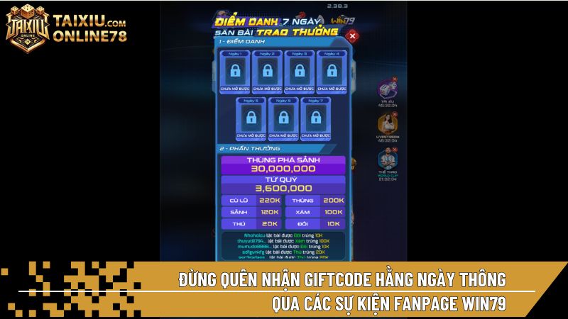 Đừng quên nhận Giftcode hằng ngày thông qua các sự kiện Fanpage Win79